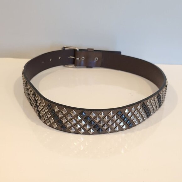 Kenneth Cole Studded Italian Leather Belt Mens Womens Unisex Wide 36/90 - Picture 5 of 16